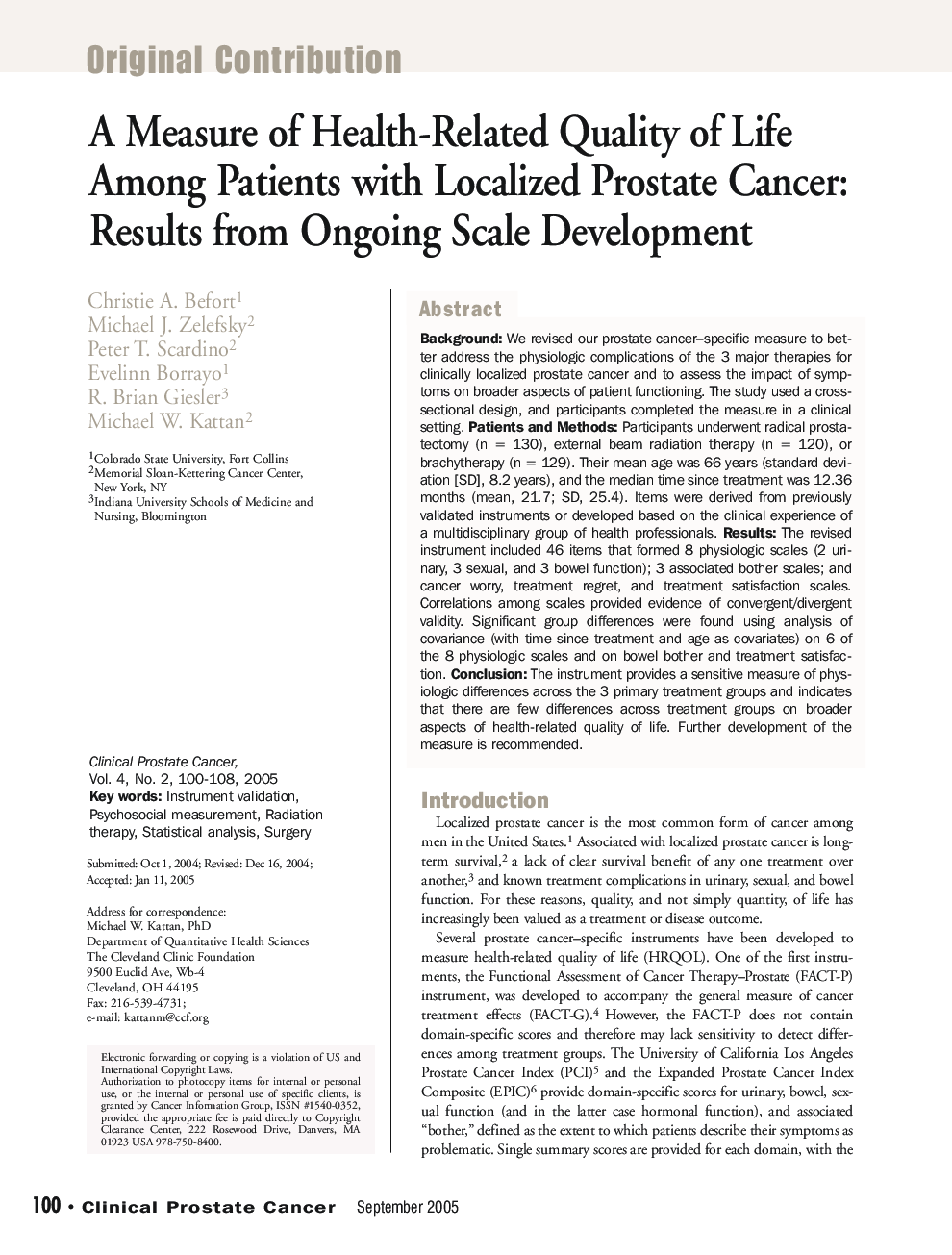 A Measure of Health-Related Quality of Life Among Patients with Localized Prostate Cancer: Results from Ongoing Scale Development