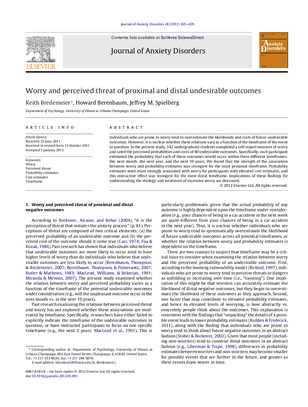 Worry and perceived threat of proximal and distal undesirable outcomes