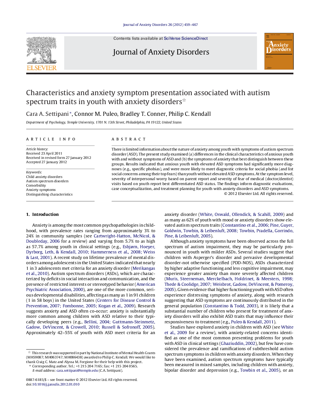 عکس صفحه اول مقاله: Characteristics and anxiety symptom presentation associated with autism spectrum traits in youth with anxiety disorders Characteristics and anxiety symptom presentation associated with autism spectrum traits in youth with anxiety disorders
