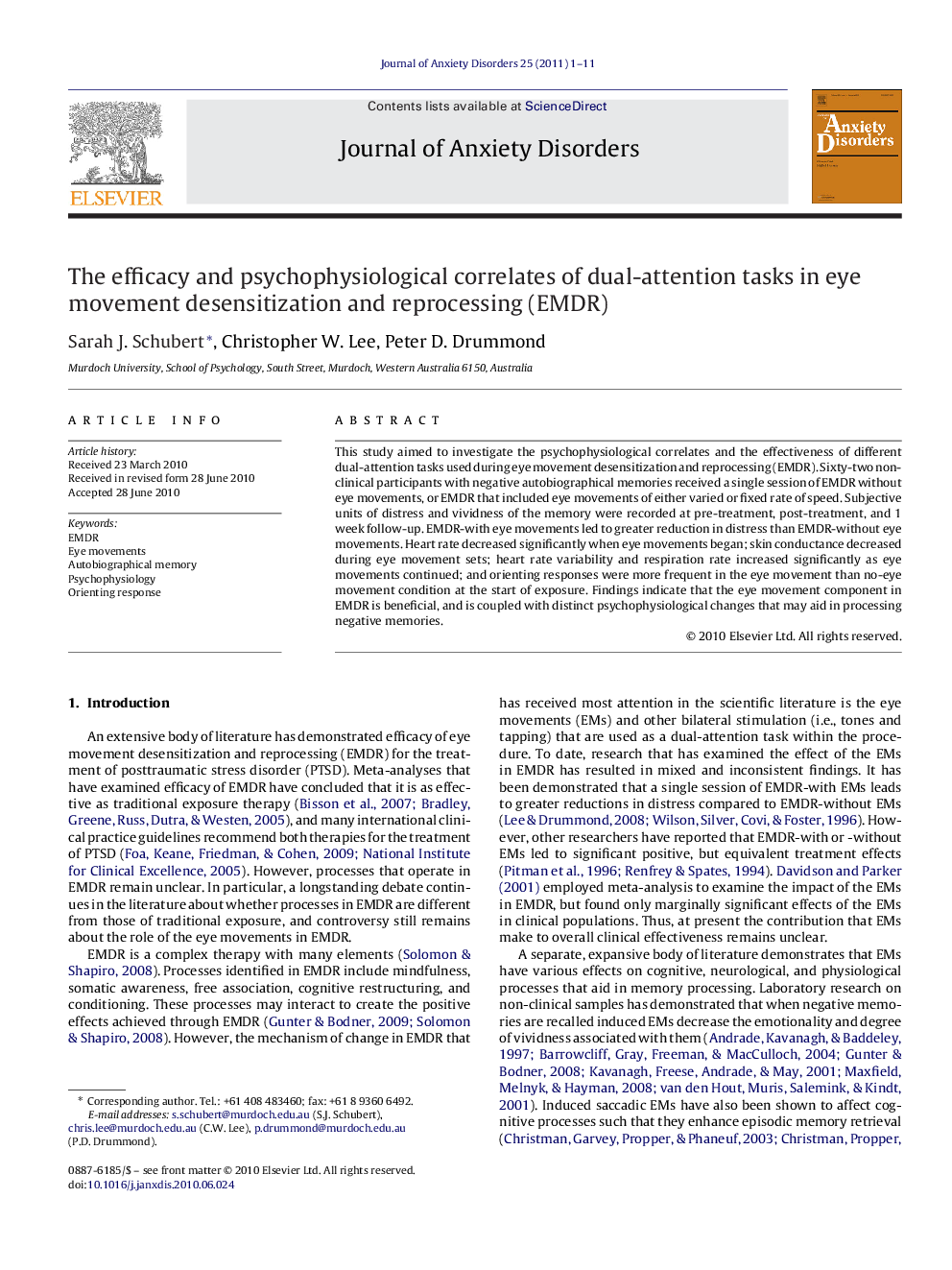 The efficacy and psychophysiological correlates of dual-attention tasks in eye movement desensitization and reprocessing (EMDR)