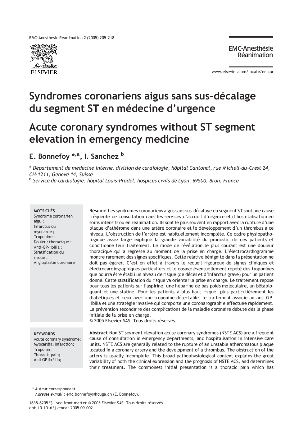 Syndromes coronariens aigus sans sus-décalage du segment ST en médecine d'urgence
