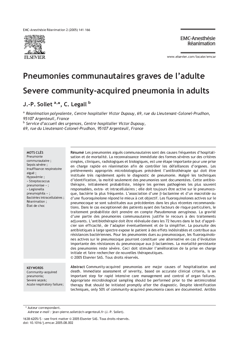 Pneumonies communautaires graves de l'adulte