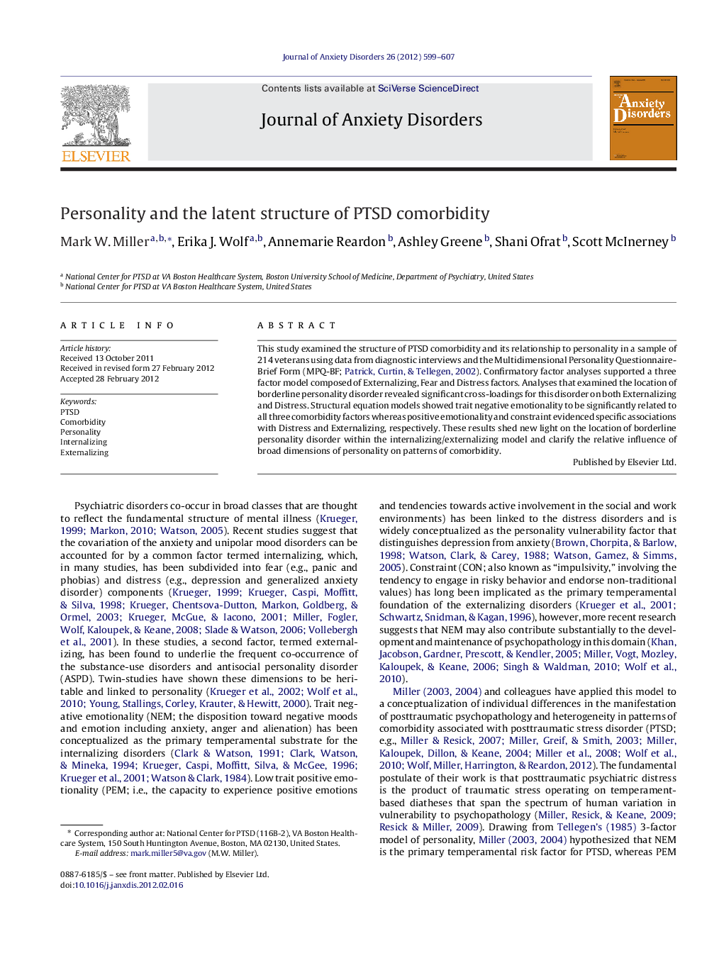 Personality and the latent structure of PTSD comorbidity