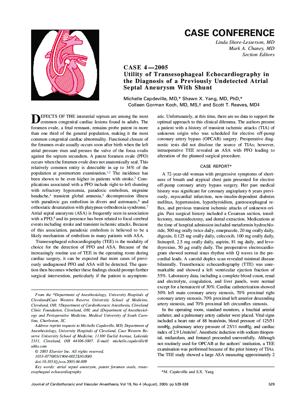 Case 4-2005 Utility of Transesophageal Echocardiography in the Diagnosis of a Previously Undetected Atrial Septal Aneurysm With Shunt