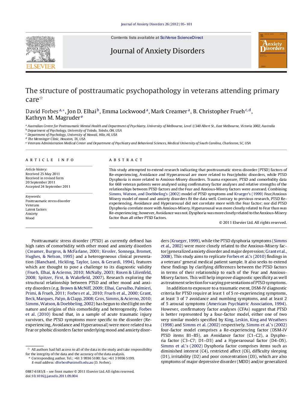 The structure of posttraumatic psychopathology in veterans attending primary care 