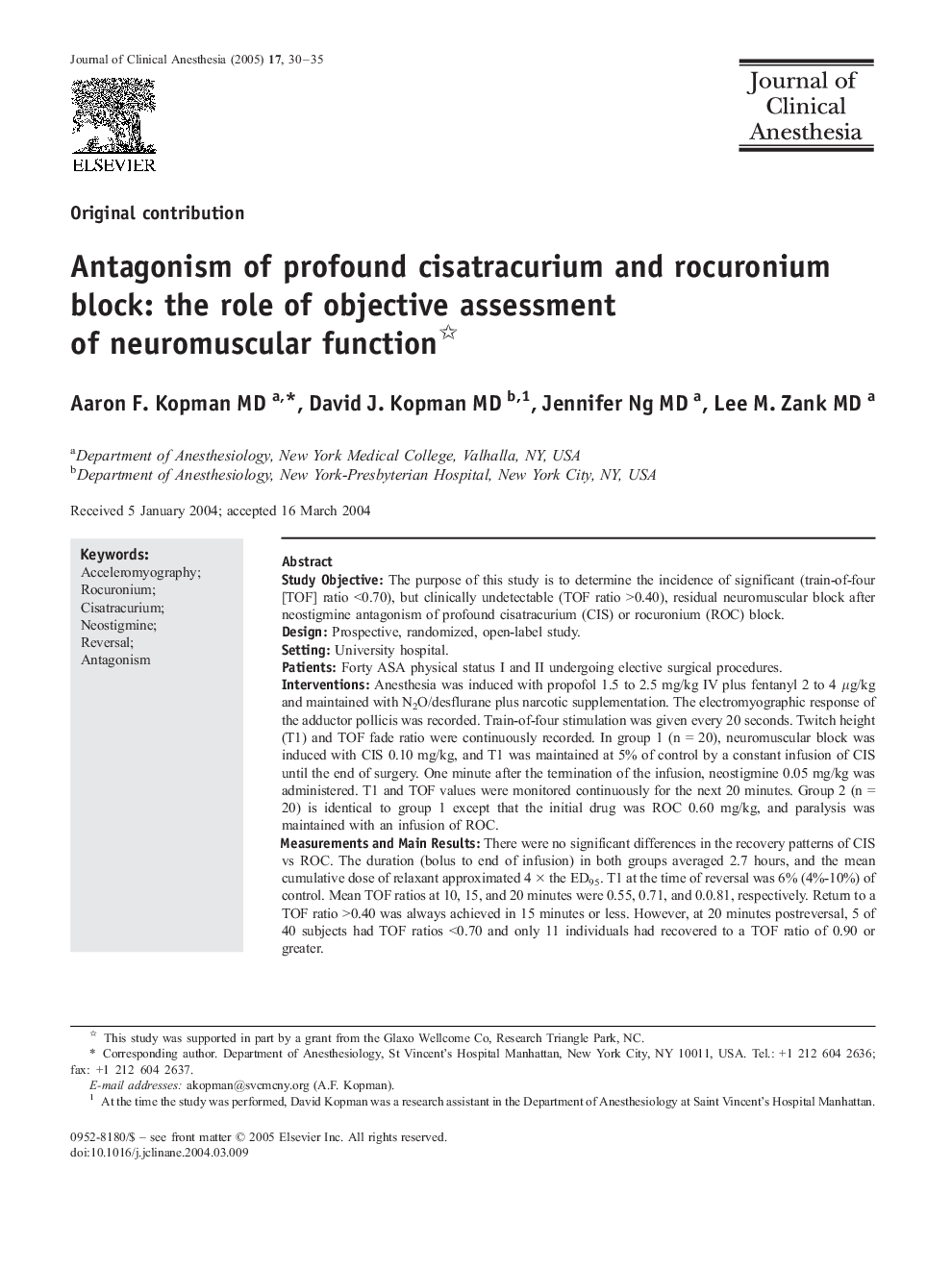 Antagonism of profound cisatracurium and rocuronium block: the role of objective assessment of neuromuscular function