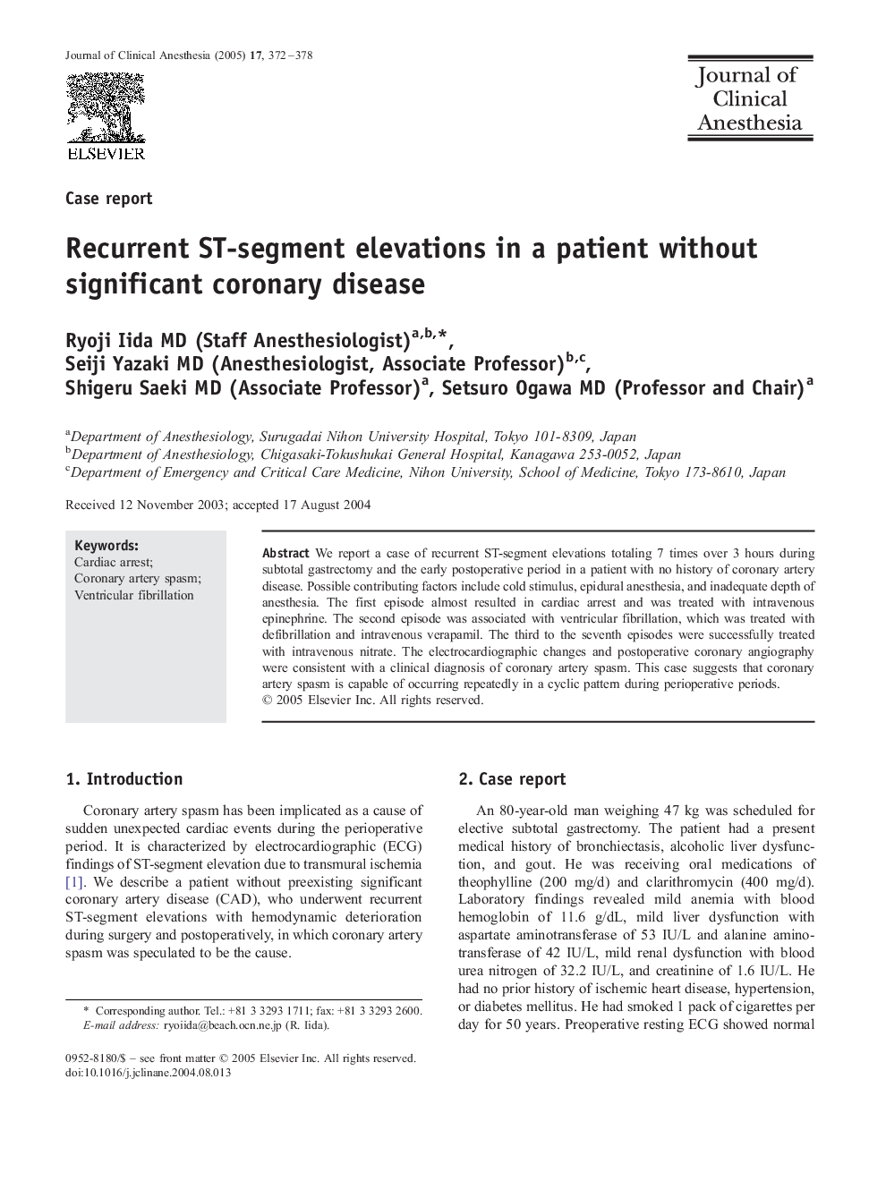 Recurrent ST-segment elevations in a patient without significant coronary disease