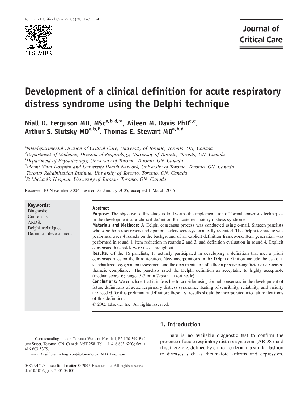 Development of a clinical definition for acute respiratory distress syndrome using the Delphi technique