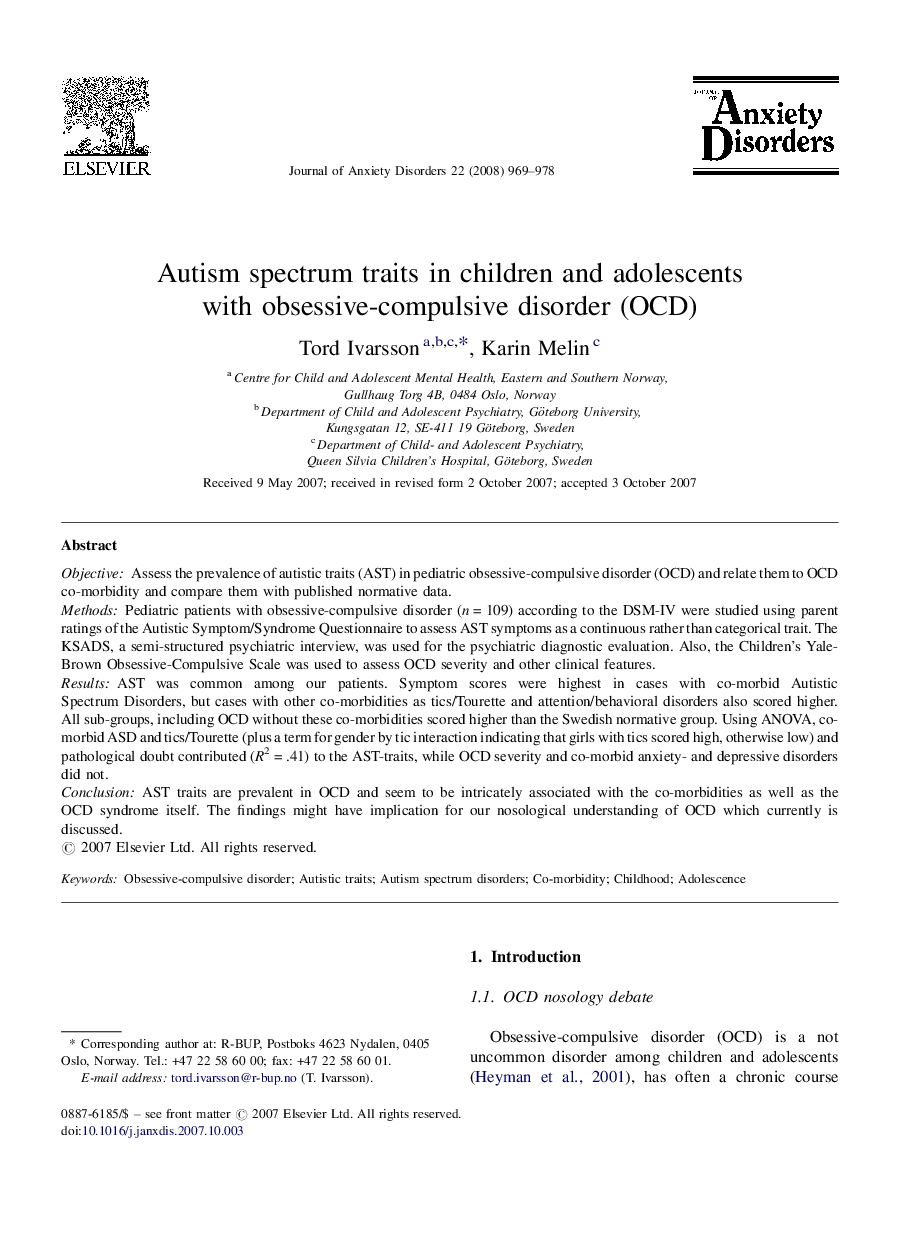 Autism spectrum traits in children and adolescents with obsessive-compulsive disorder (OCD)