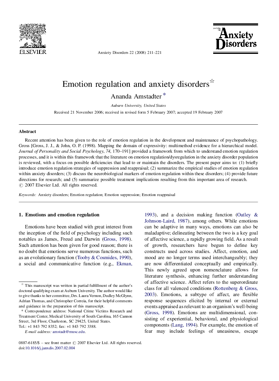 Emotion regulation and anxiety disorders 