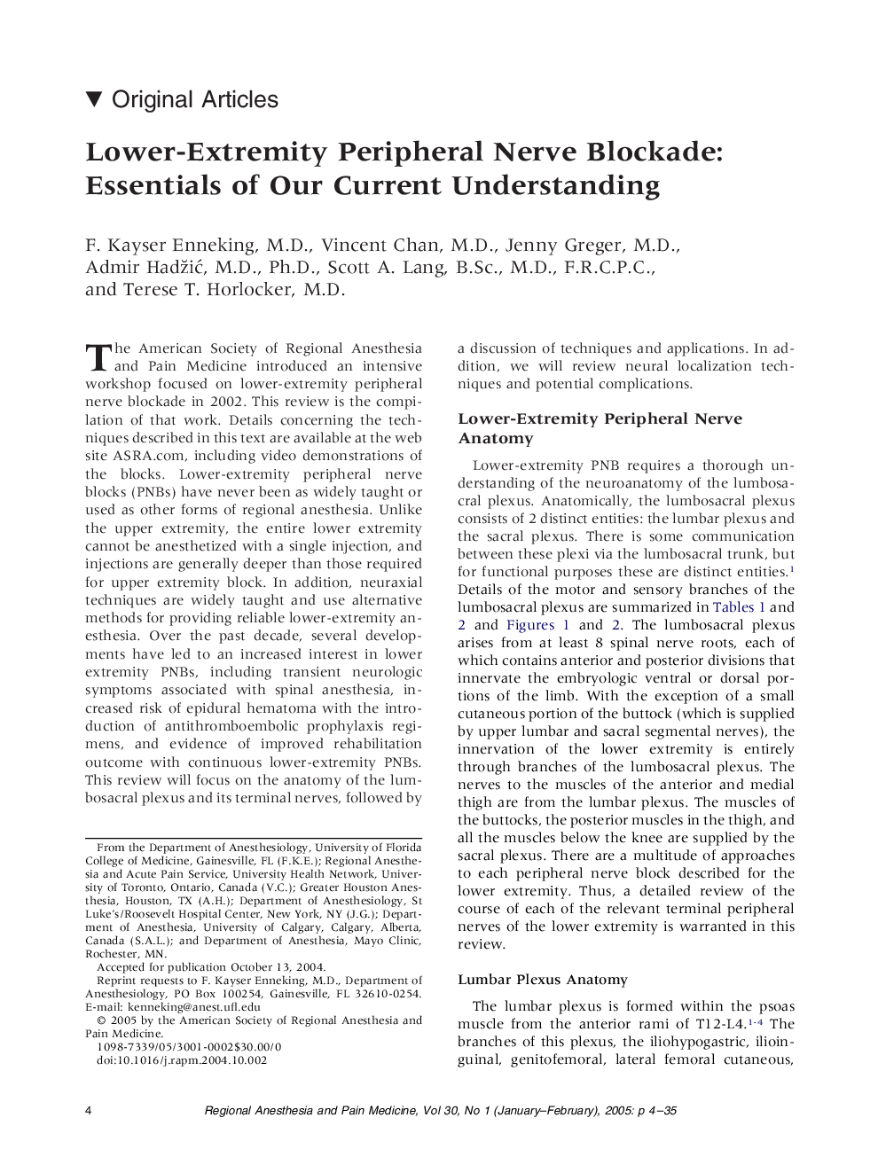 Lower-extremity peripheral nerve blockade: Essentials of our current understanding