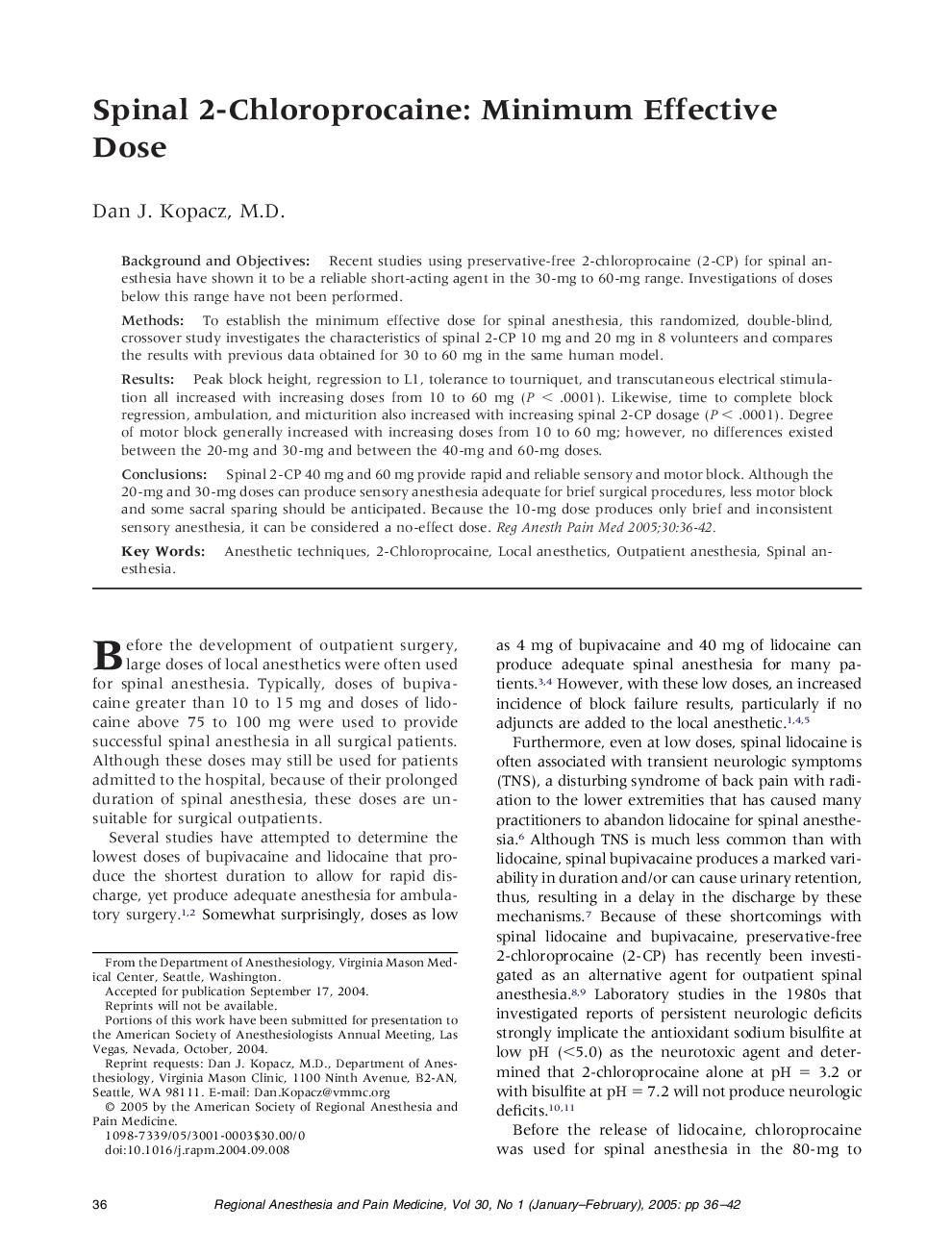 Spinal 2-chloroprocaine: Minimum effective dose