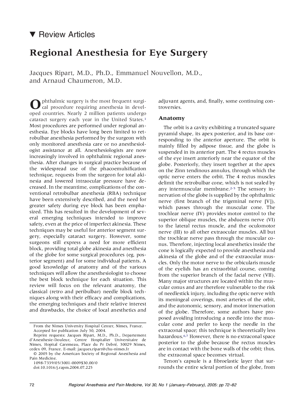 Regional anesthesia for eye surgery