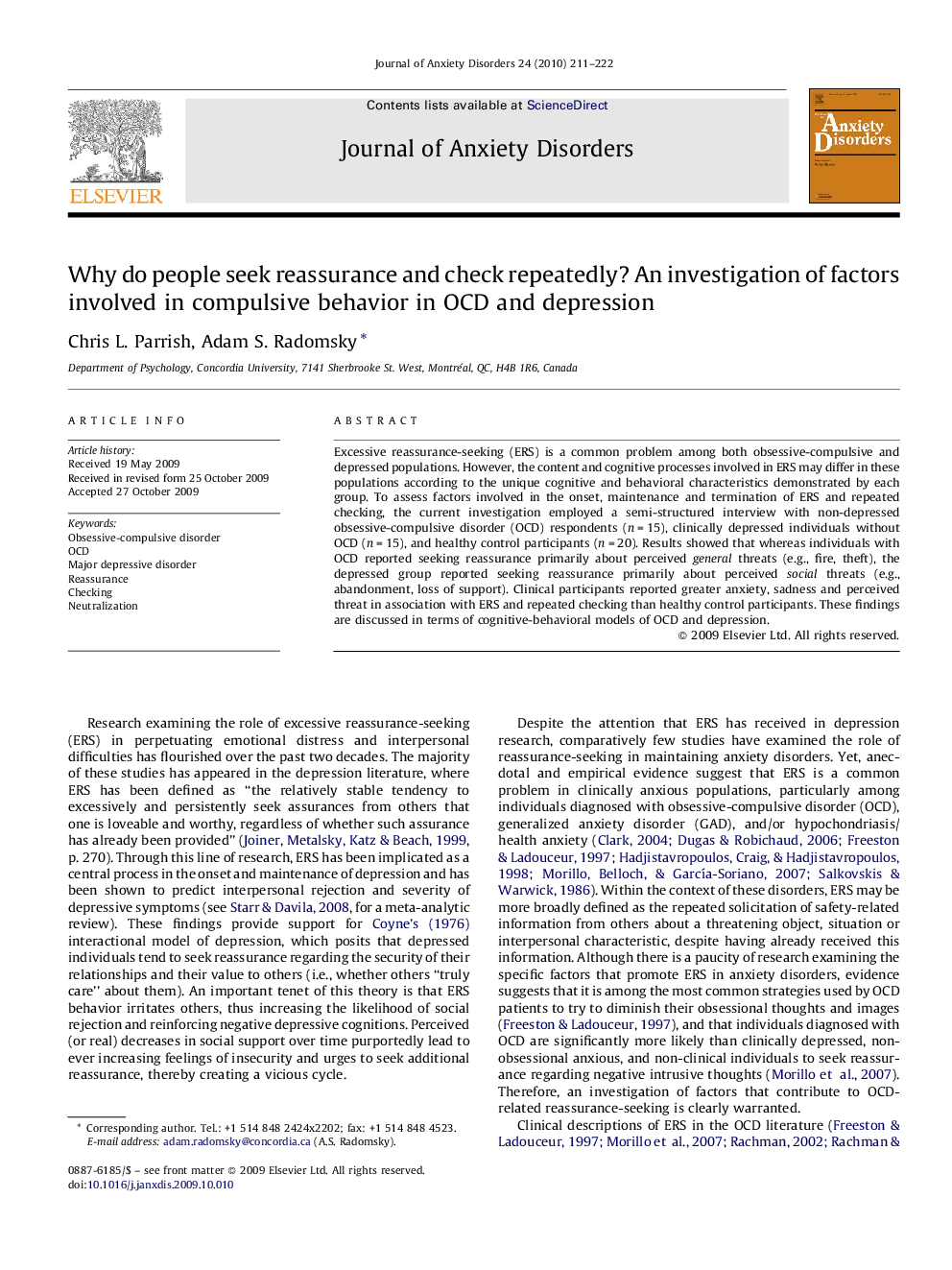 Why do people seek reassurance and check repeatedly? An investigation of factors involved in compulsive behavior in OCD and depression