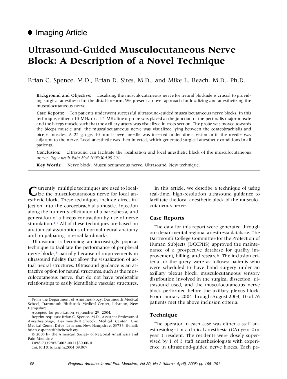 Ultrasound-guided musculocutaneous nerve block: A description of a novel technique