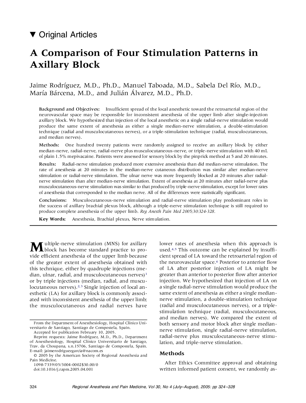 A Comparison of Four Stimulation Patterns in Axillary Block