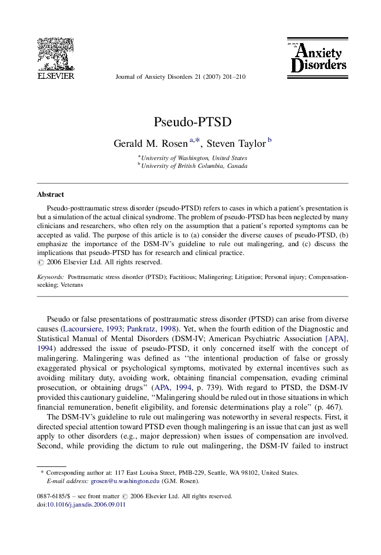 Pseudo-PTSD