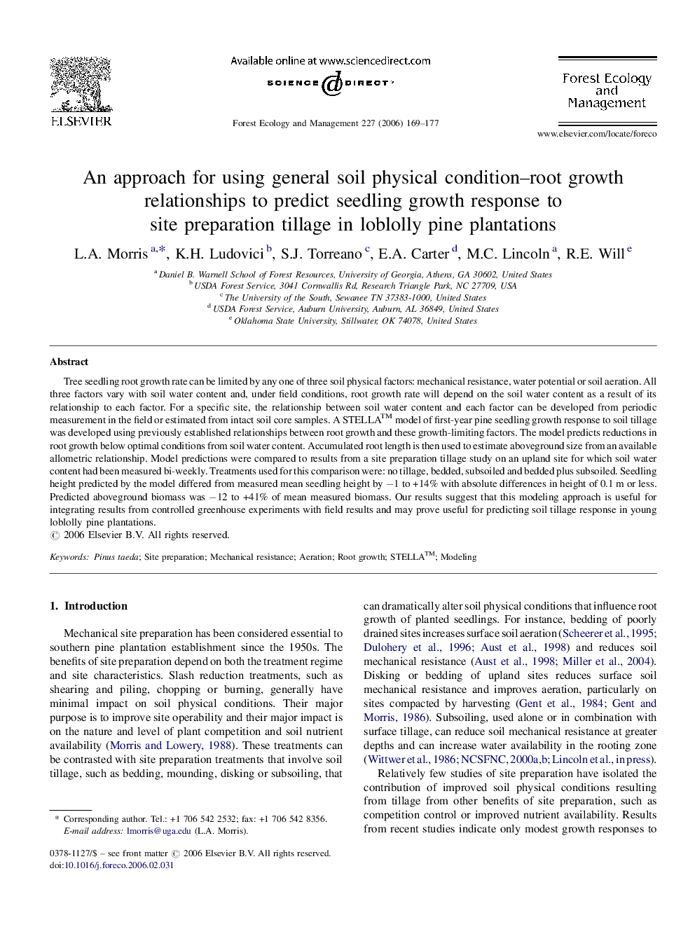 An approach for using general soil physical condition–root growth relationships to predict seedling growth response to site preparation tillage in loblolly pine plantations