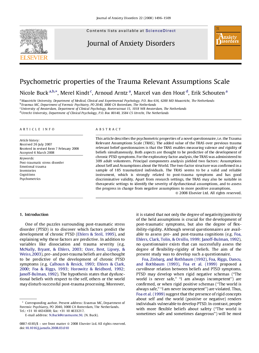 Psychometric properties of the Trauma Relevant Assumptions Scale