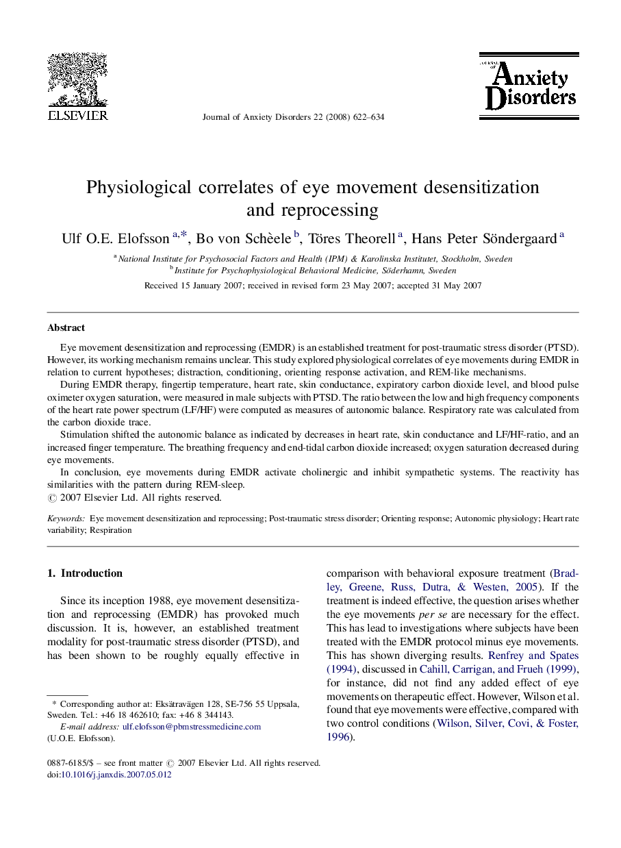 Physiological correlates of eye movement desensitization and reprocessing