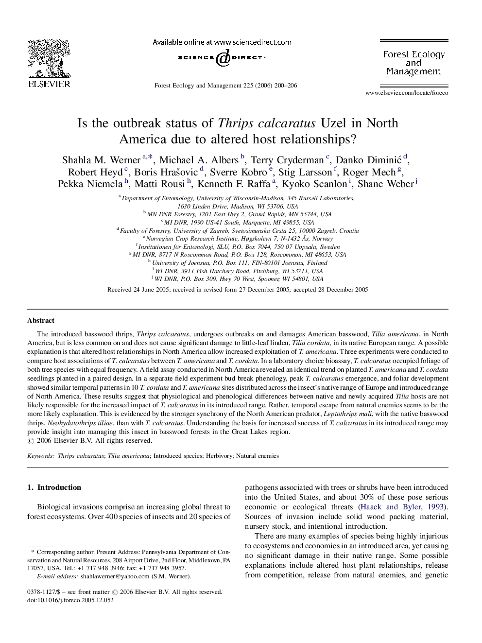 Is the outbreak status of Thrips calcaratus Uzel in North America due to altered host relationships?