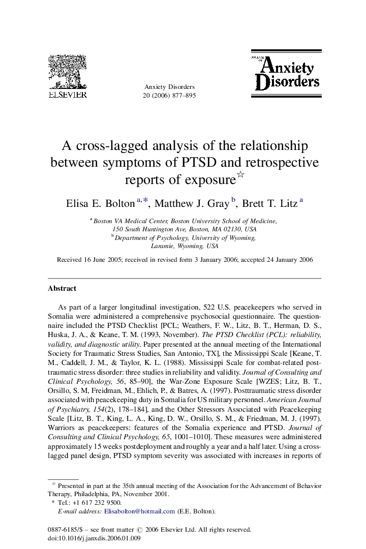 A cross-lagged analysis of the relationship between symptoms of PTSD and retrospective reports of exposure 