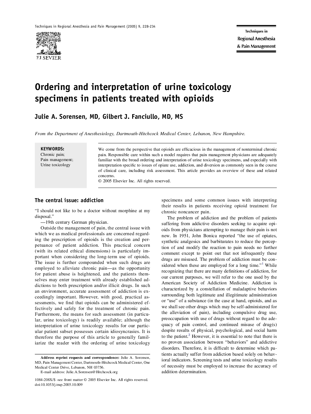 Ordering and interpretation of urine toxicology specimens in patients treated with opioids