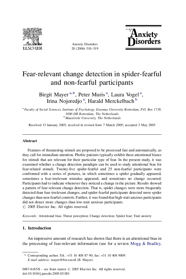 Fear-relevant change detection in spider-fearful and non-fearful participants