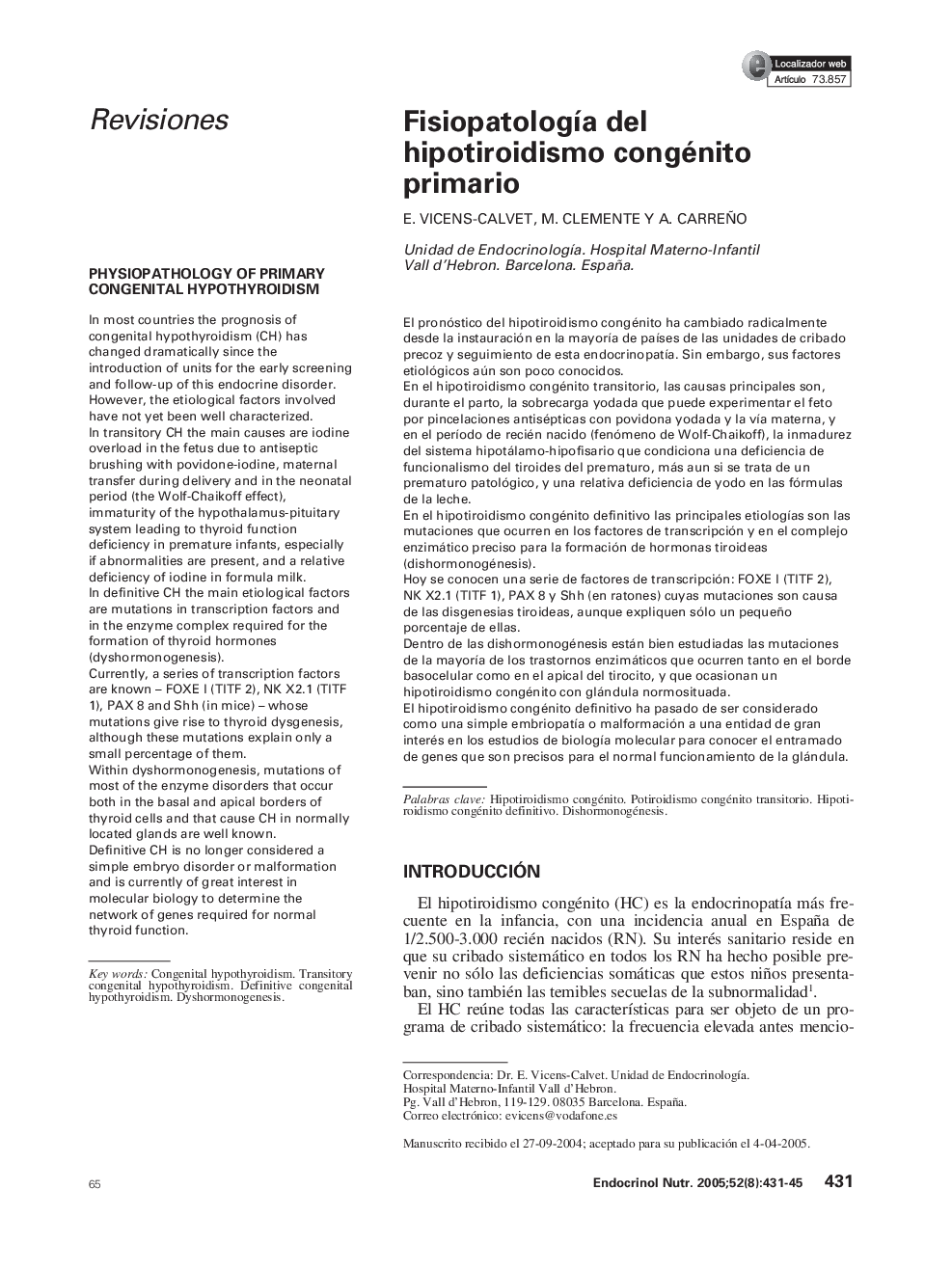 FisiopatologÃ­a del hipotiroidismo congénito primario