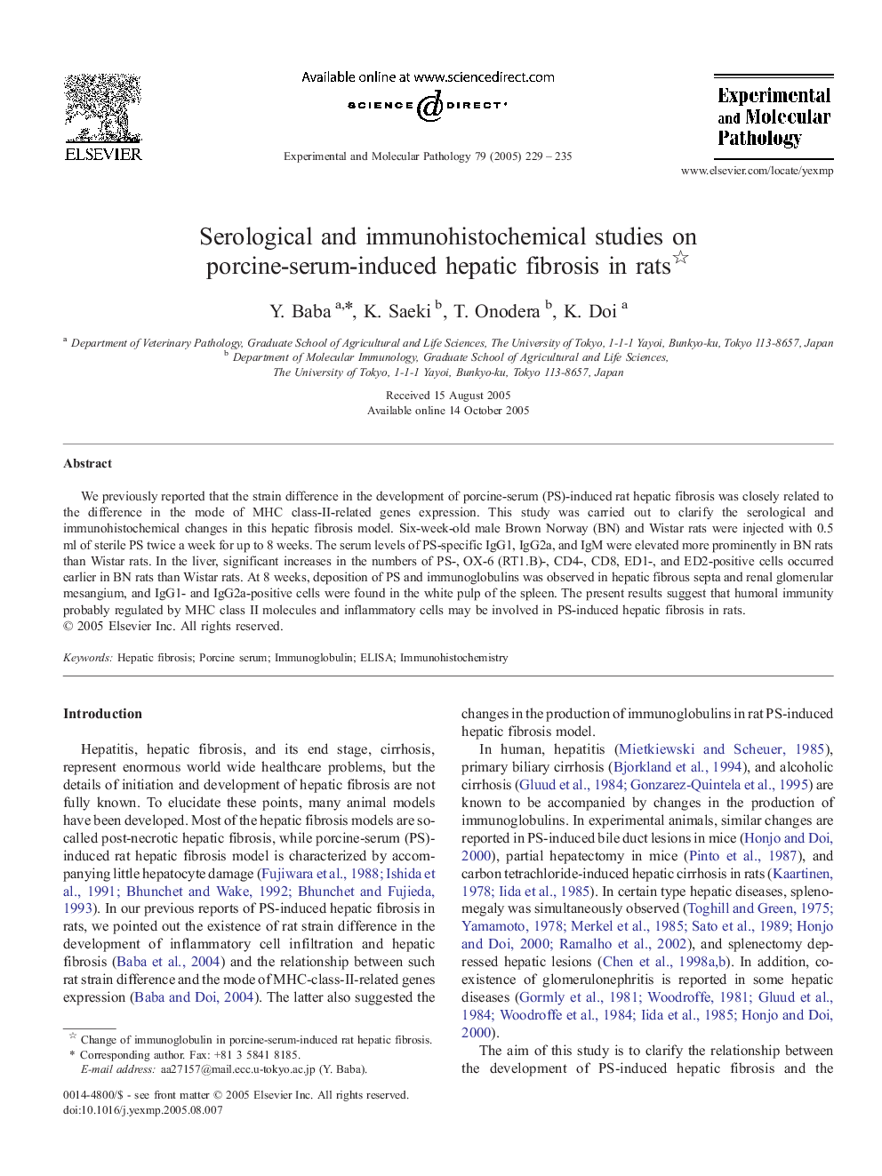 Serological and immunohistochemical studies on porcine-serum-induced hepatic fibrosis in rats