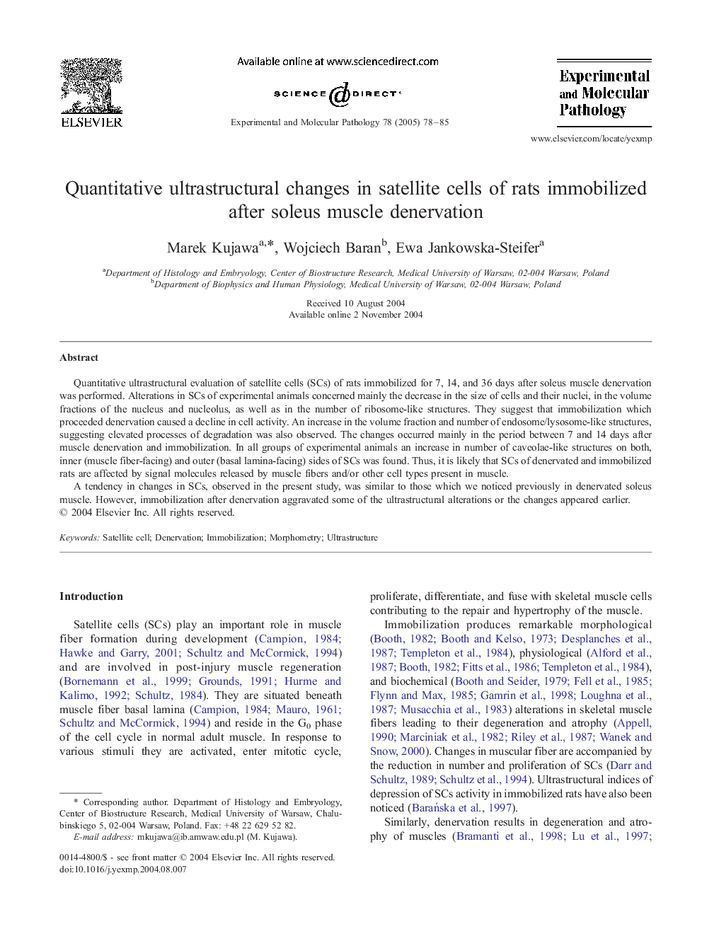 عکس صفحه اول مقاله: Quantitative ultrastructural changes in satellite cells of rats immobilized after soleus muscle denervation Quantitative ultrastructural changes in satellite cells of rats immobilized after soleus muscle denervation