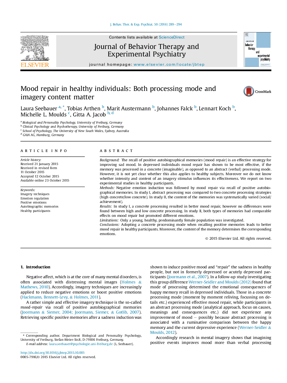 Mood repair in healthy individuals: Both processing mode and imagery content matter