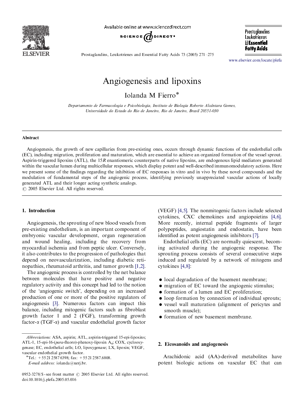 Angiogenesis and lipoxins