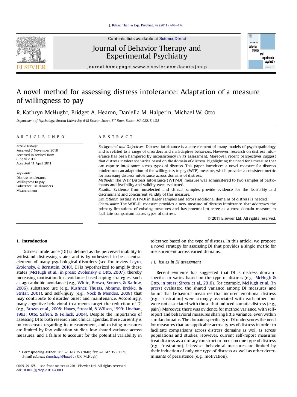 A novel method for assessing distress intolerance: Adaptation of a measure of willingness to pay