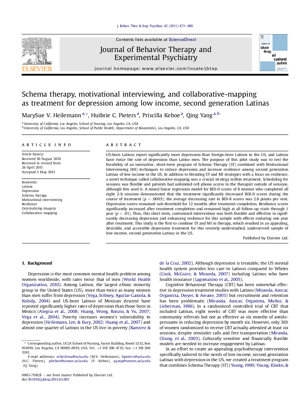 Schema therapy, motivational interviewing, and collaborative-mapping as treatment for depression among low income, second generation Latinas