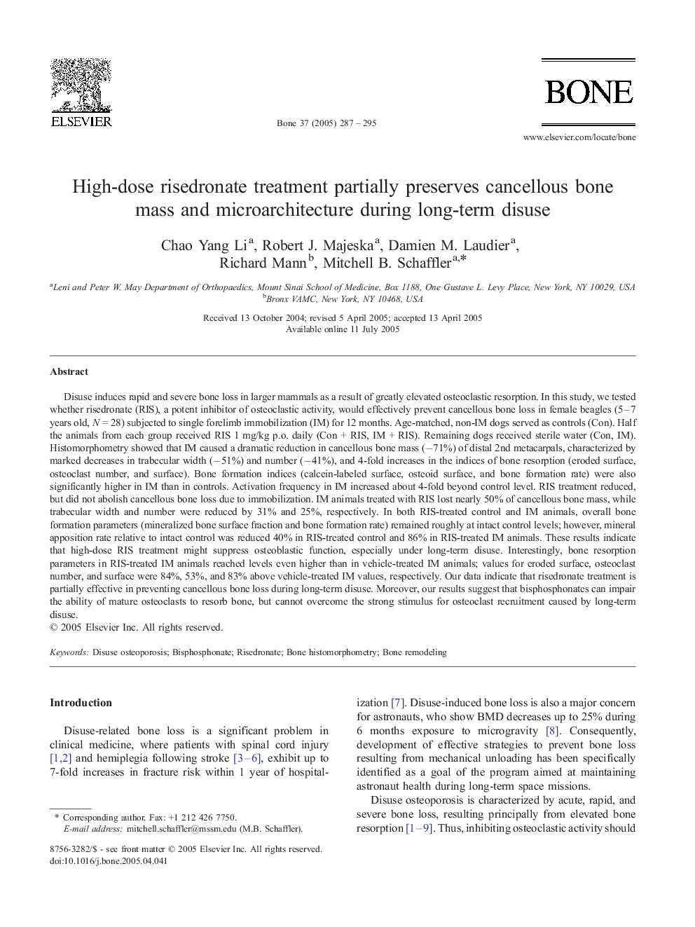 High-dose risedronate treatment partially preserves cancellous bone mass and microarchitecture during long-term disuse