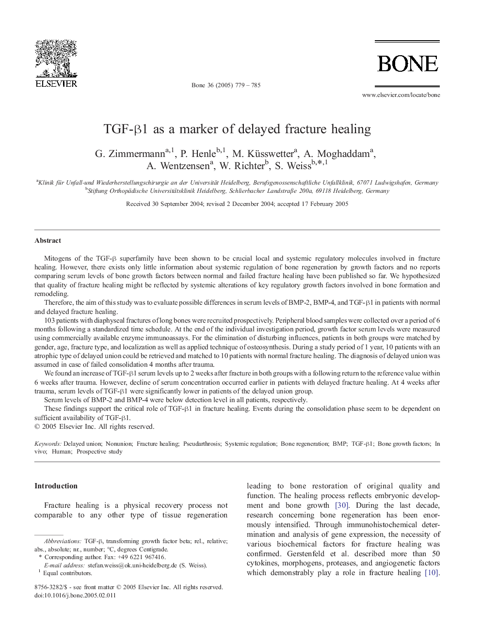 TGF-Î²1 as a marker of delayed fracture healing