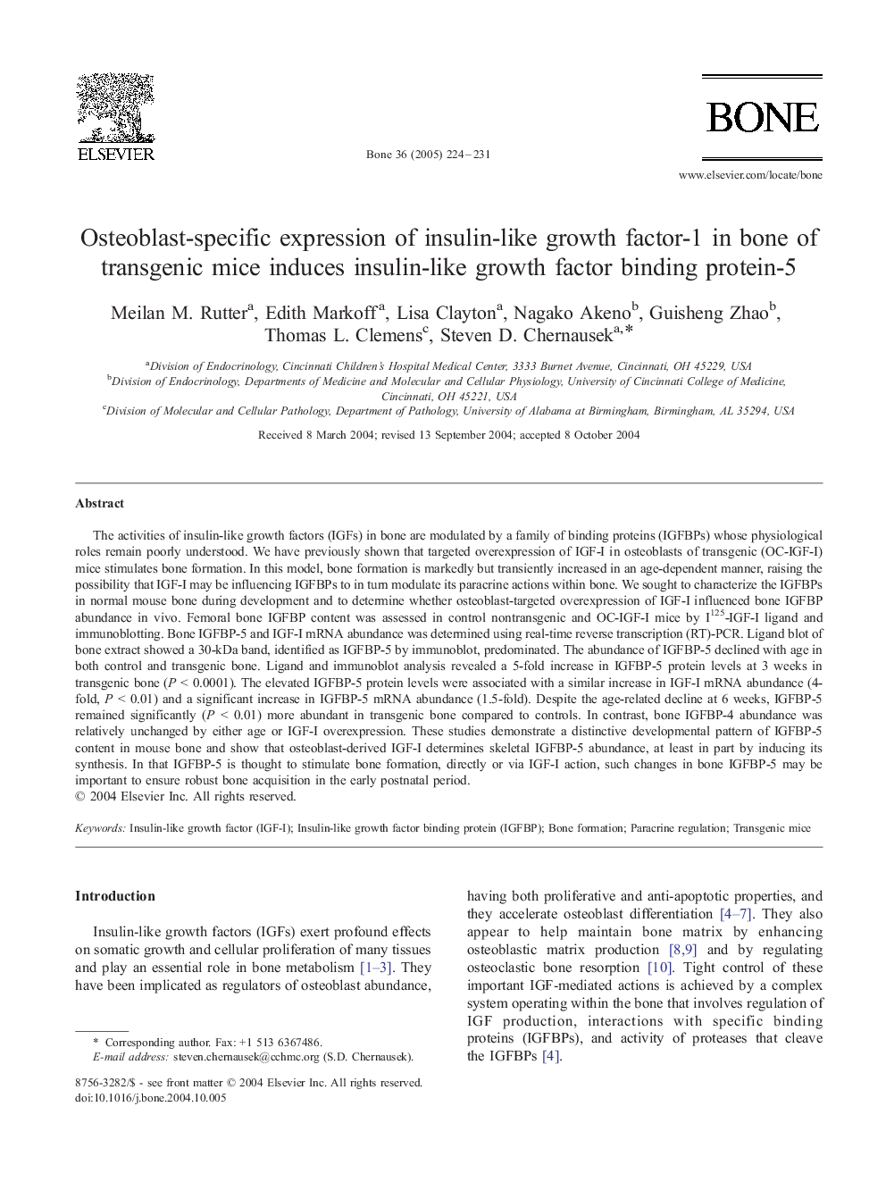 Osteoblast-specific expression of insulin-like growth factor-1 in bone of transgenic mice induces insulin-like growth factor binding protein-5