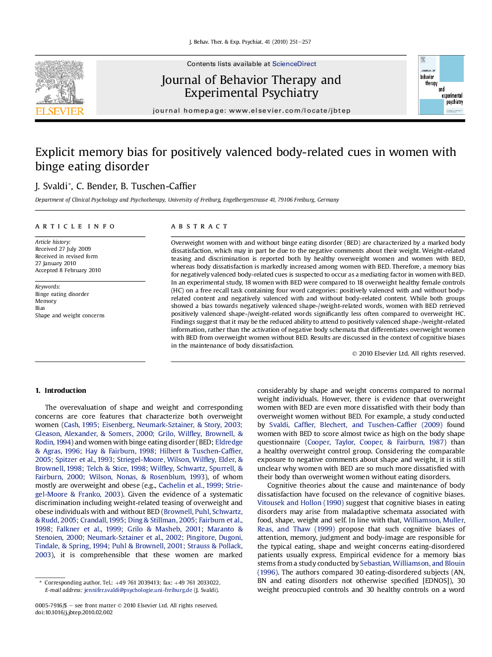 Explicit memory bias for positively valenced body-related cues in women with binge eating disorder