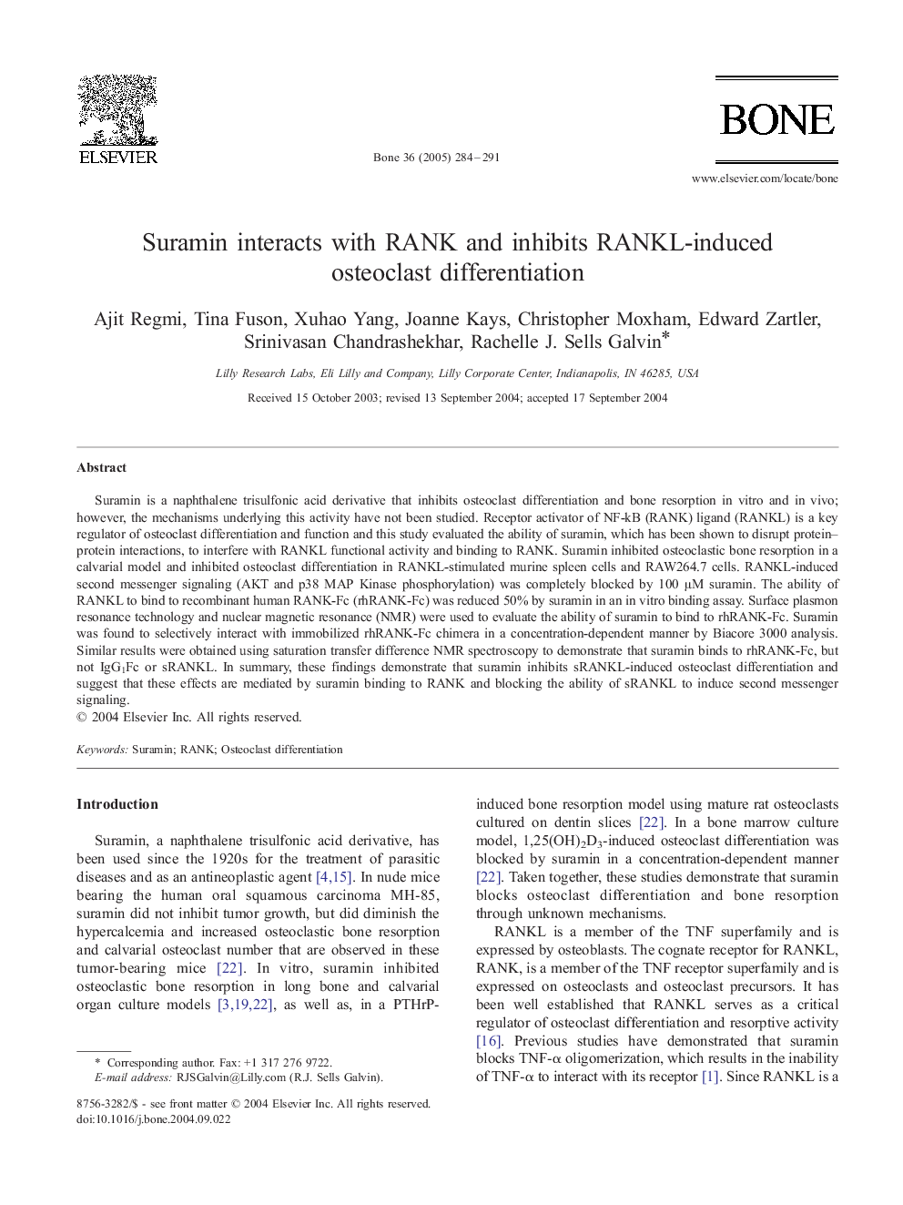 Suramin interacts with RANK and inhibits RANKL-induced osteoclast differentiation