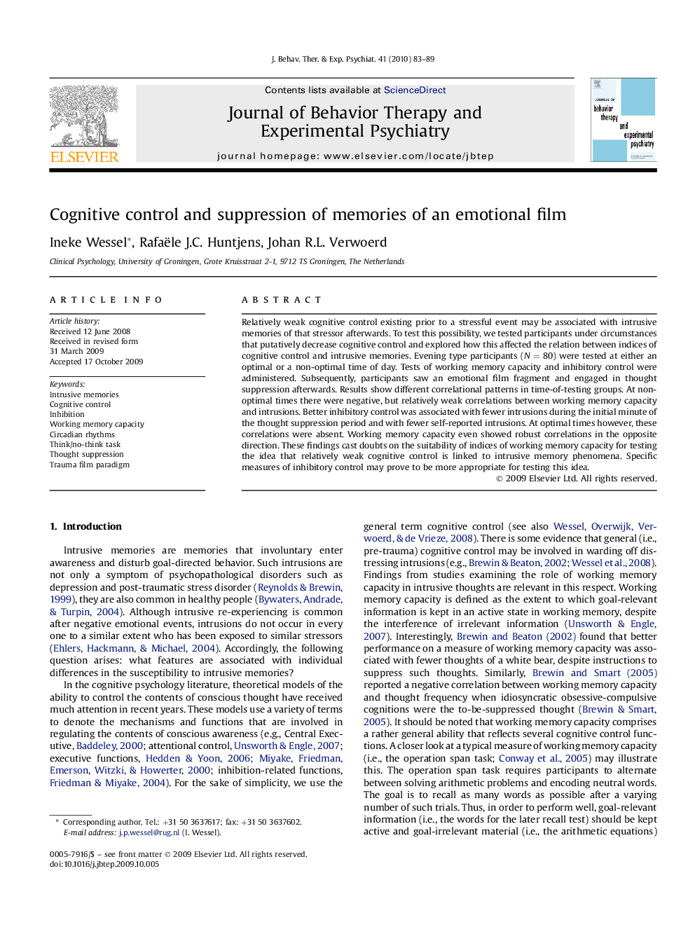 Cognitive control and suppression of memories of an emotional film