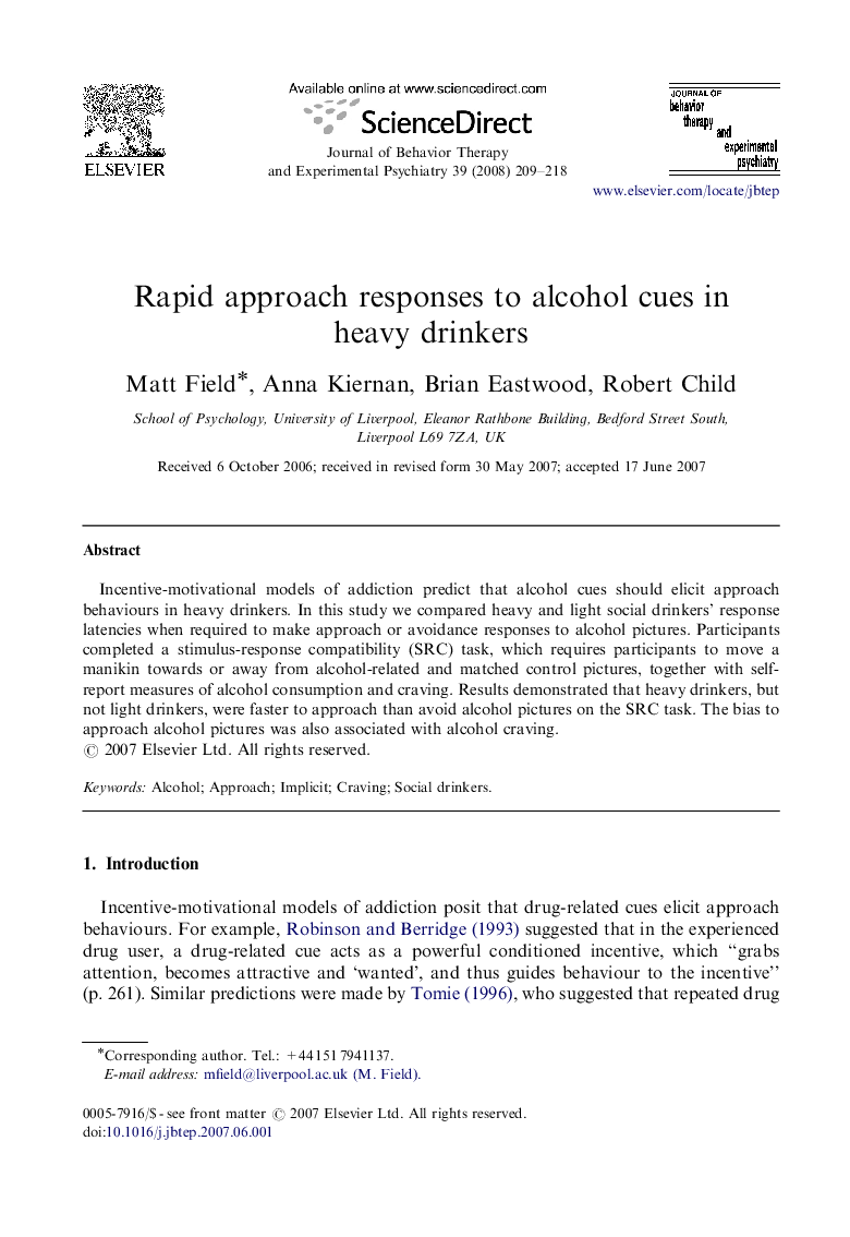 Rapid approach responses to alcohol cues in heavy drinkers