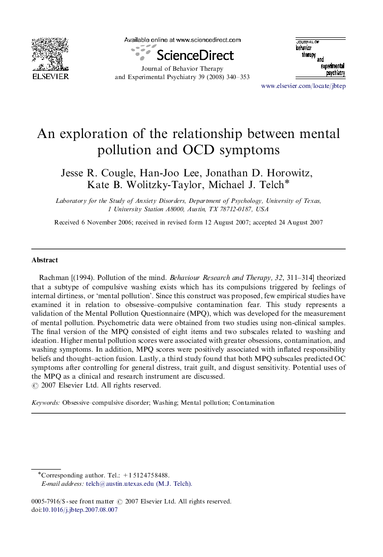 An exploration of the relationship between mental pollution and OCD symptoms