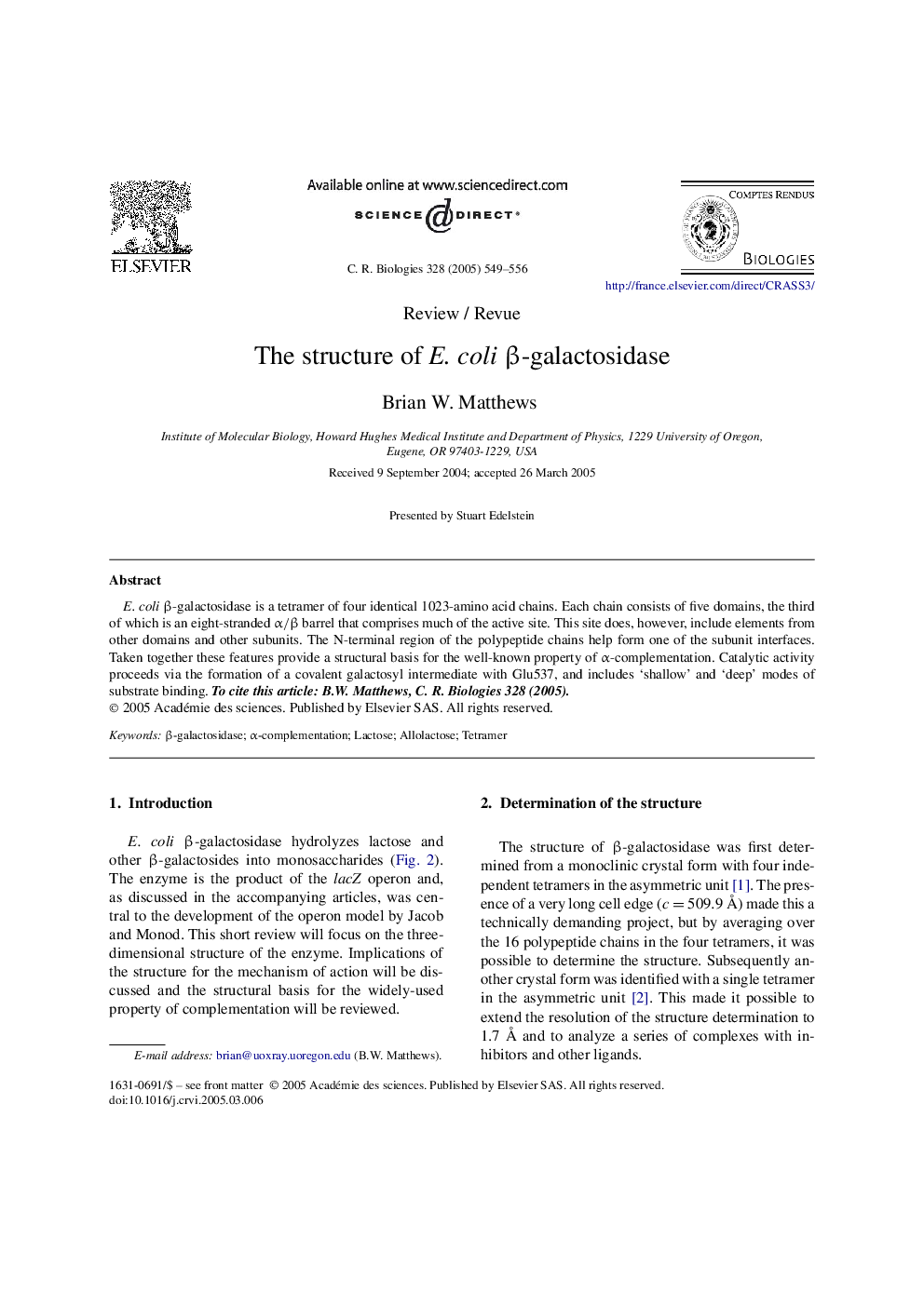 The structure of E. coli Î²-galactosidase