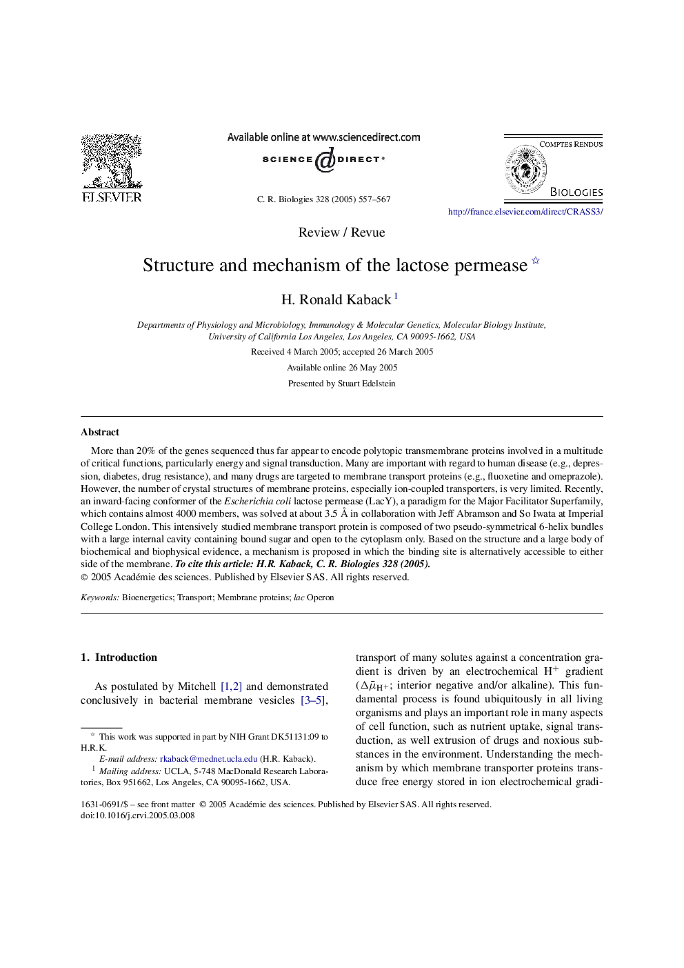 عکس صفحه اول مقاله: Structure and mechanism of the lactose permease Structure and mechanism of the lactose permease
