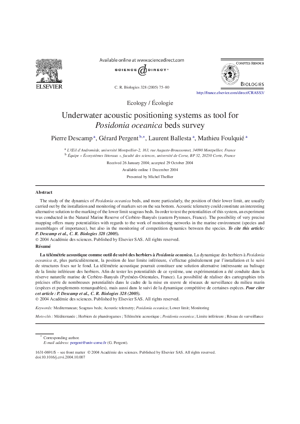 Underwater acoustic positioning systems as tool for Posidonia oceanica beds survey