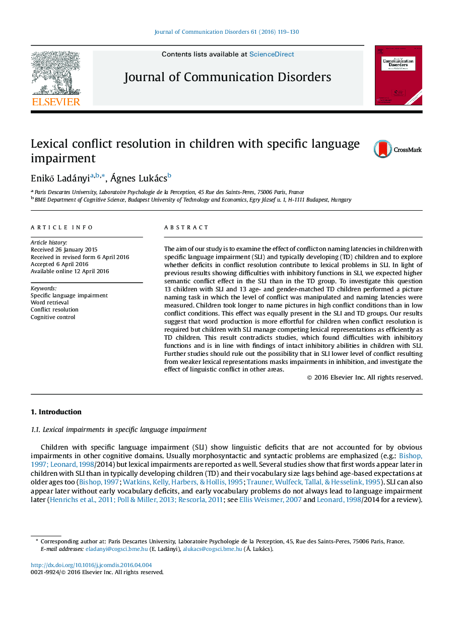 Lexical conflict resolution in children with specific language impairment