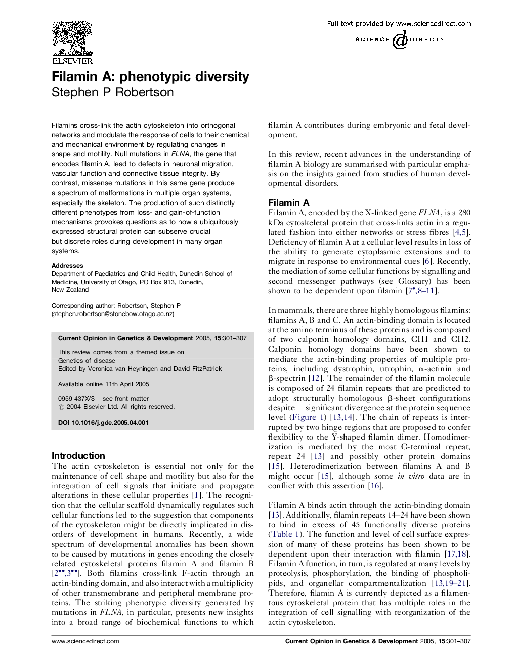 Filamin A: phenotypic diversity