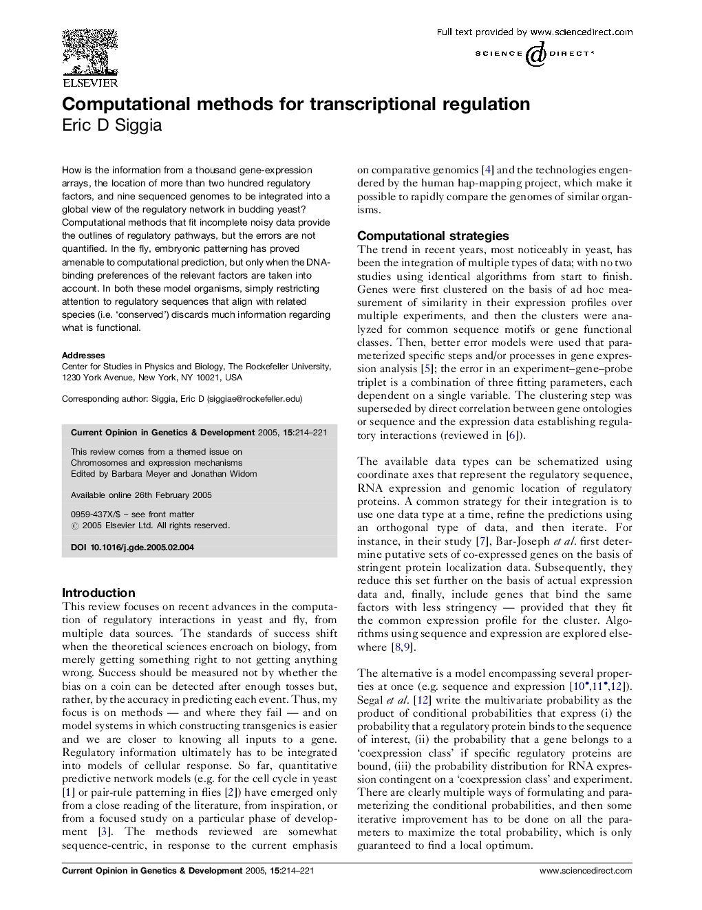 Computational methods for transcriptional regulation