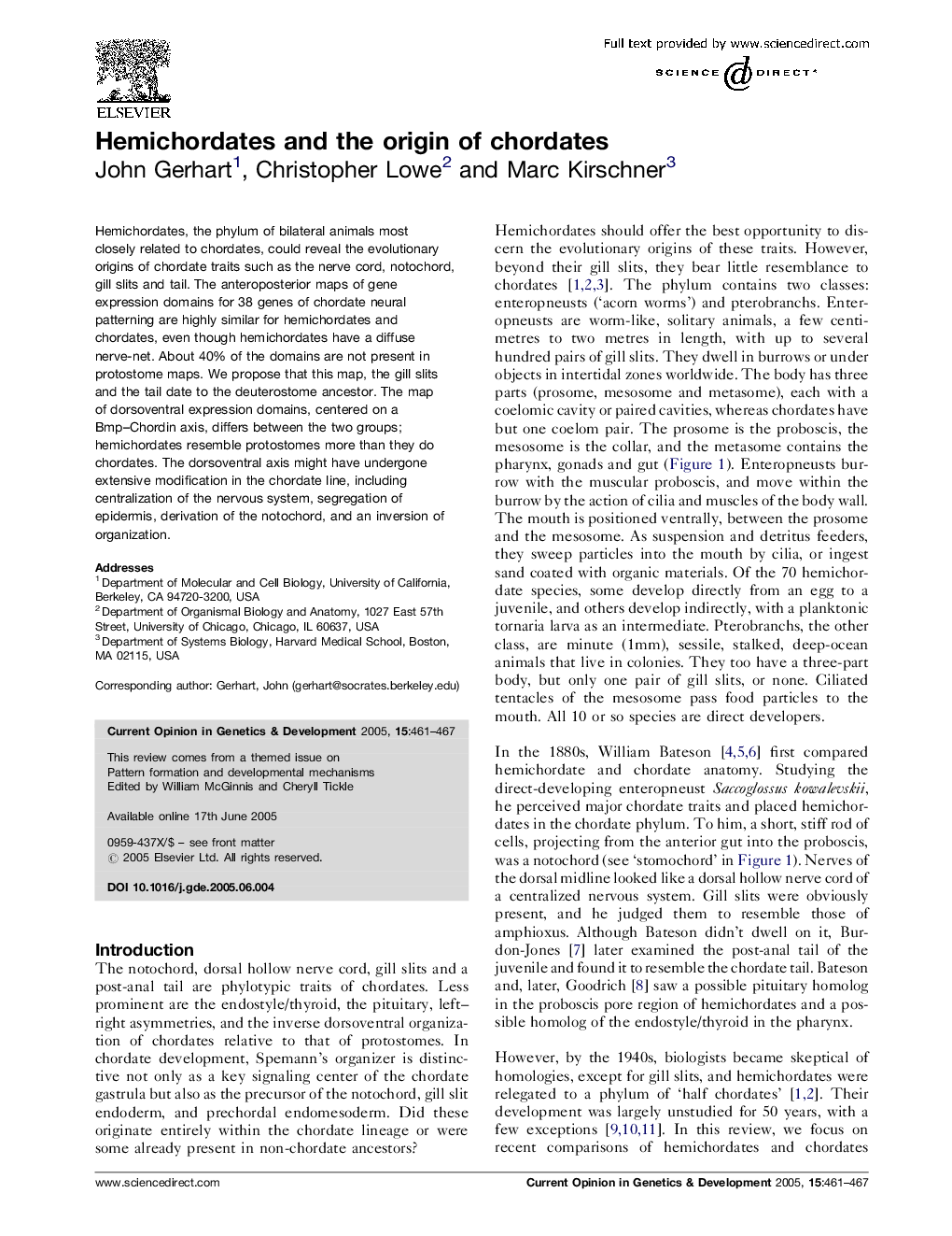 Hemichordates and the origin of chordates